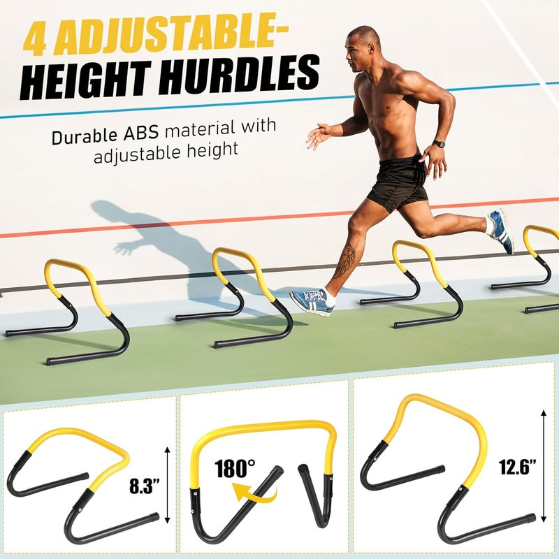 BORNEW Agility Speed Training Equipment Set, Football Practise Set with 20ft Agility Ladder, 12 Cones, 4 Adjustable Hurdles, Jump Rope, Parachute, for Basketball, Soccer, Football, Kids, Youth, Adults - Image 3